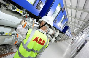 ABB Ireland engineer at work, heavy machinery.