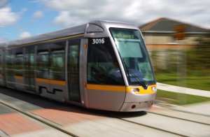 Professional Photograph of Luas Tram at Speed.